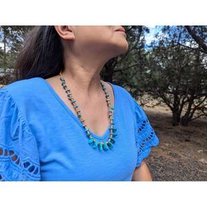 Native American Natural Turquoise Nuggets & Cabochon Spiny‎ Oyster Necklace **